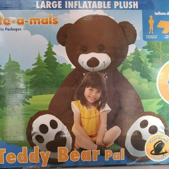Inflate-a-mals My 5 Ft. Pal Inflatable Plush Toy - Teddy Bear with Foot Pump - Picture 2 of 3